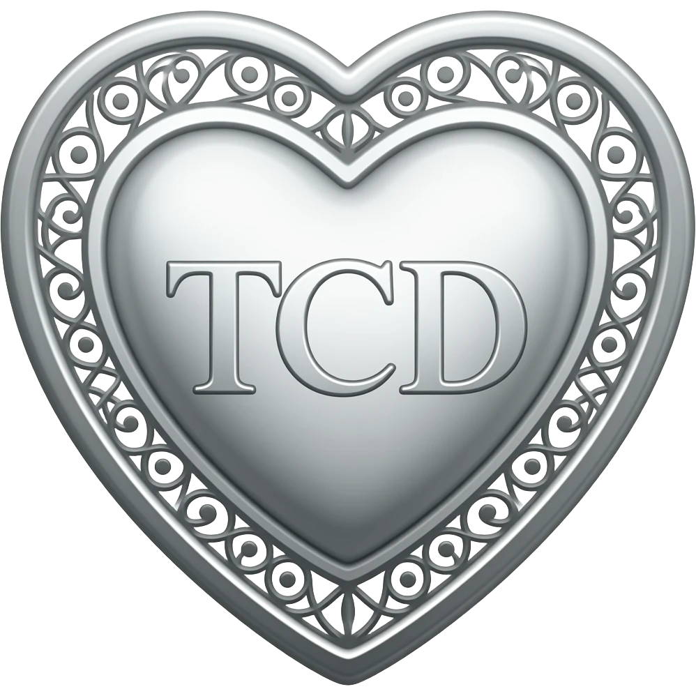 Серебряное Сердце с надписью TCD с орнаментом emoji