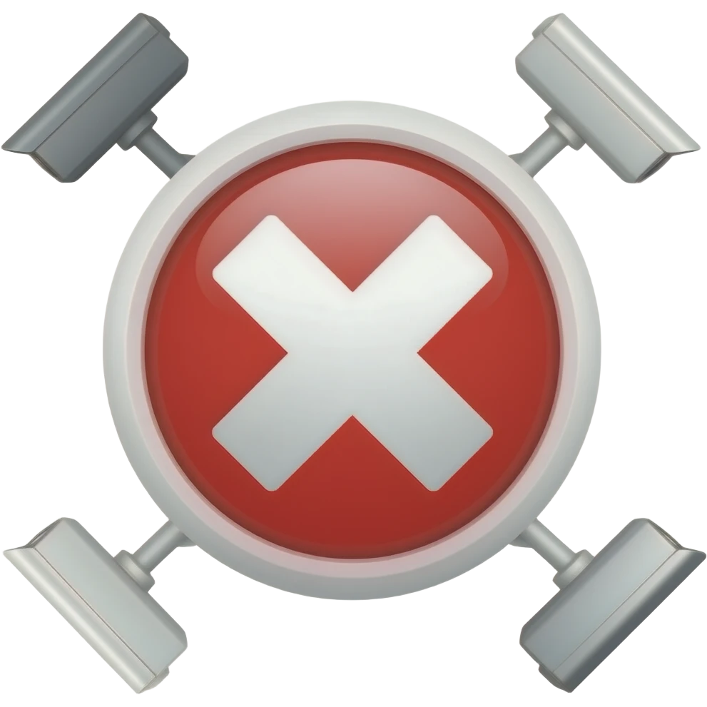 Red filled circle with white X, CCTV on end points of X emoji