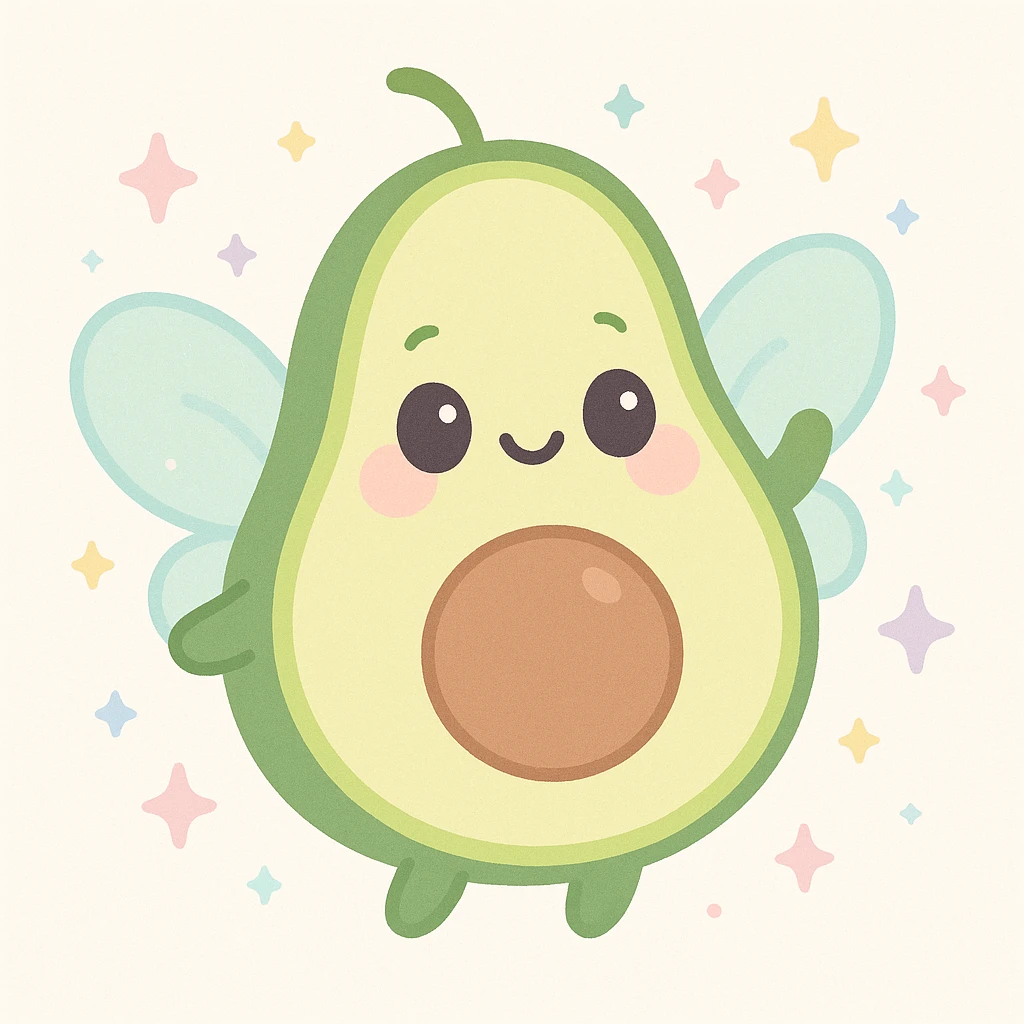 avocado fairy, playful, sparkles, fantasy, smiling, cute, colorful, fantasy style emoji