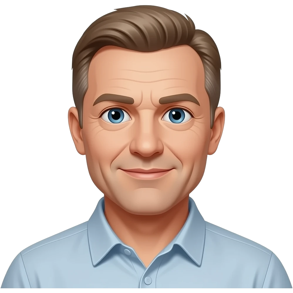 50 year old man with thinning light brown hair blue eyes emoji