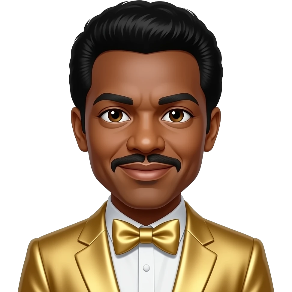 Eddie Kendricks from The Temptations with dark brown eyes, black boogie hair, gold metallic suit with bow tie emoji