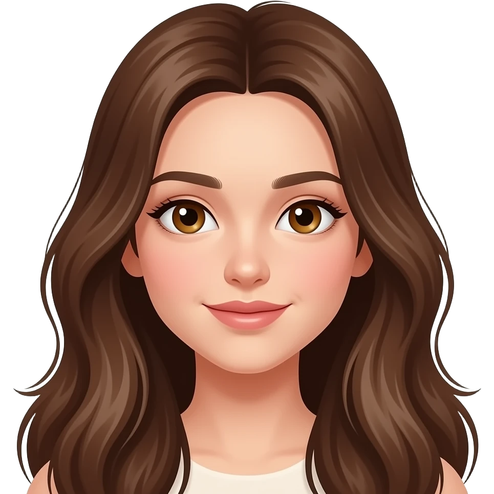 une fille brun avec les cheveux long et detacher et lisse ,les yeux brun claire emoji