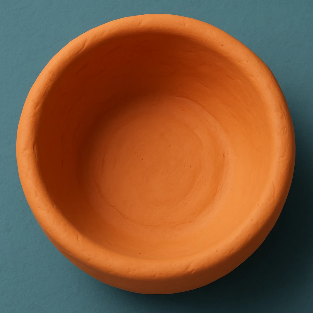 Make the bottom of the clay bowl lower and the bowl deeper, keeping the same top-down emoji style and clay material. emoji