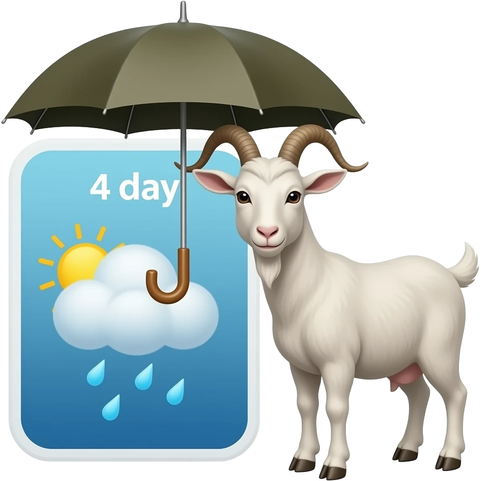 goat holding umbrella in front of a 4 day weather forcast emoji