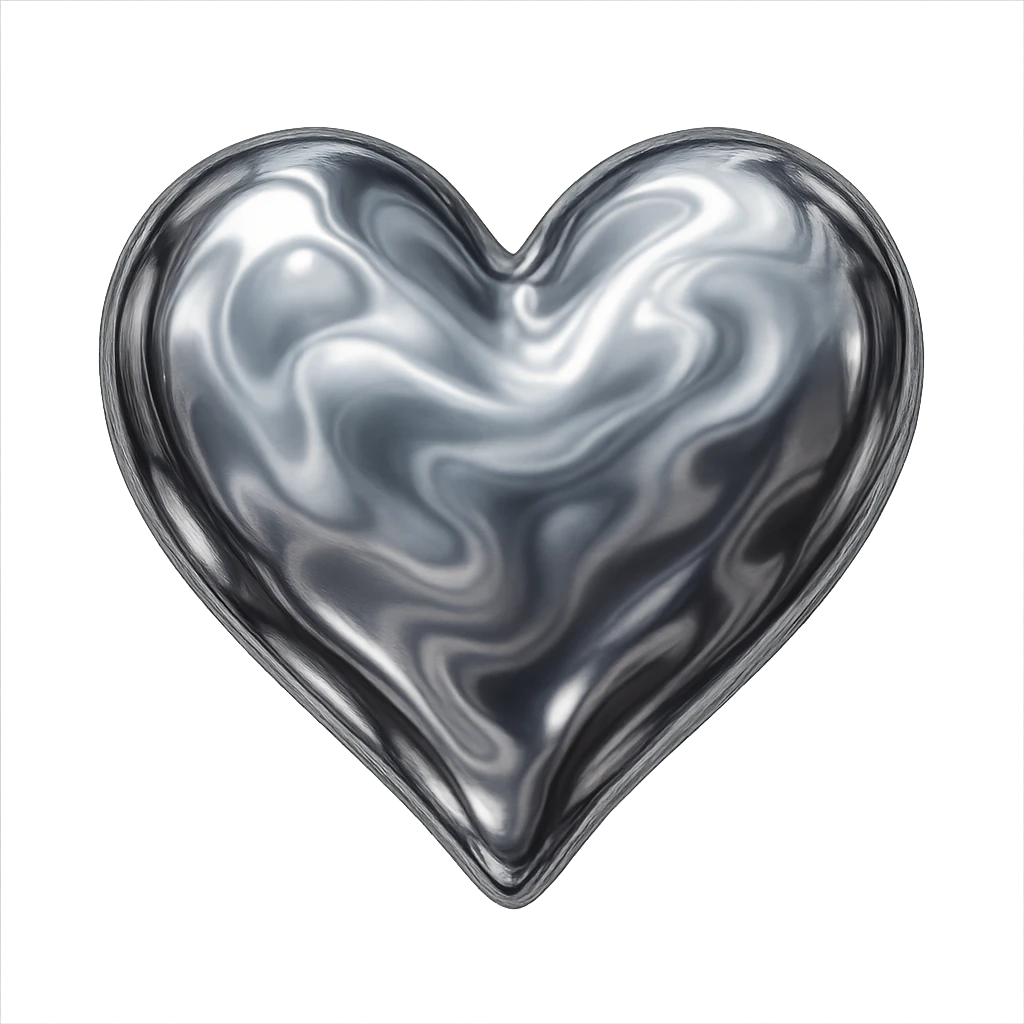 heart with a liquid mercury effect, digital illustration, no background emoji