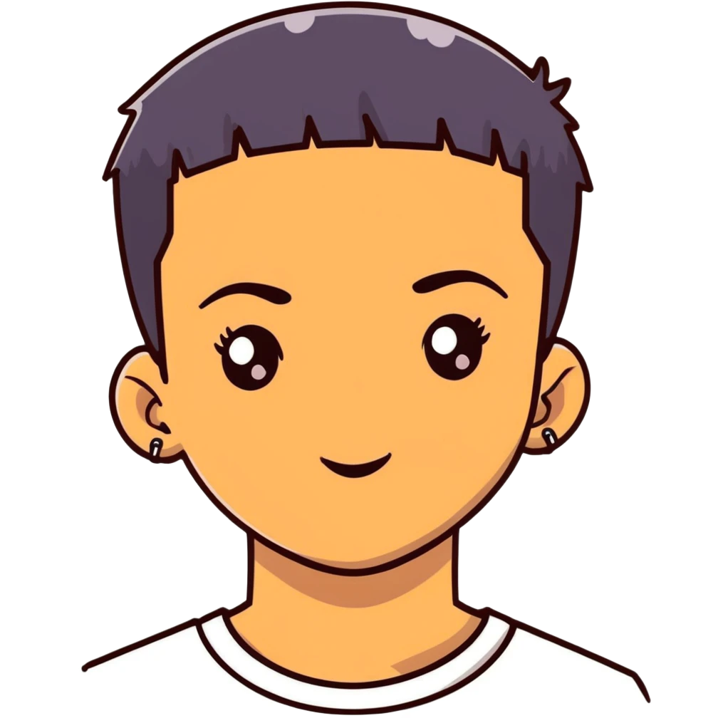 Dark boy with piercing on the eyebrow, haircut with a mini snap, brown eyes, relatively thin lips emoji