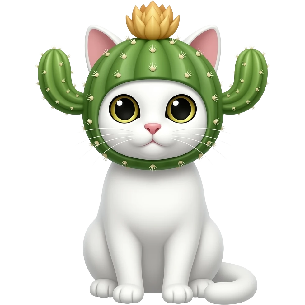 white cat with cactus head front facing emoji