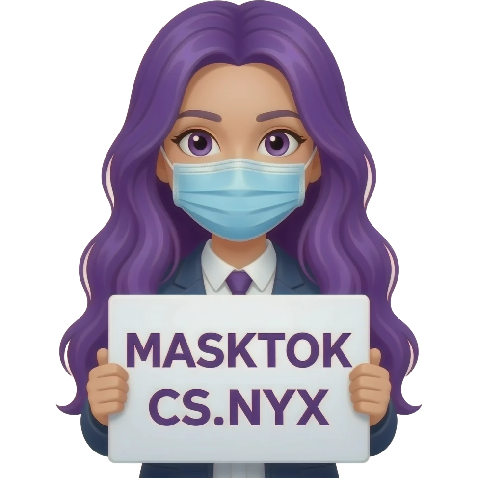 girl with long purple hair with a MASKTOK CS.NYX sign emoji