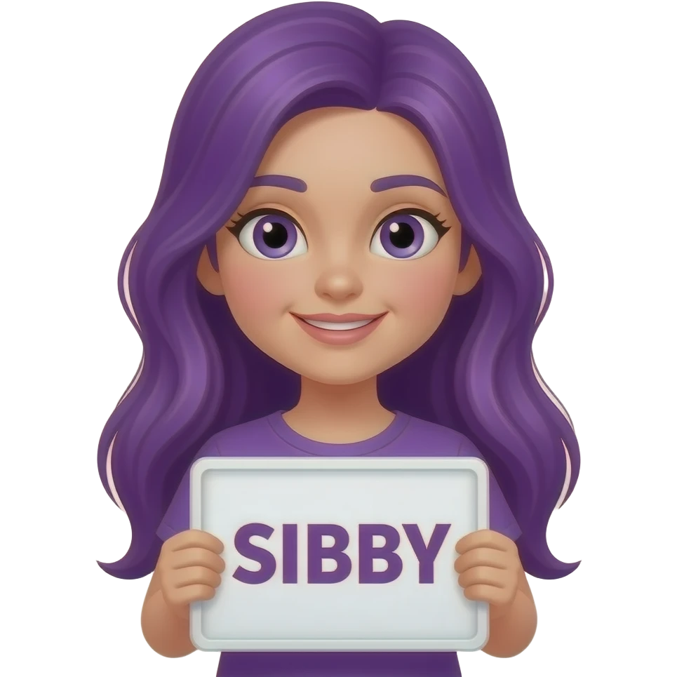 girl with long purple hair with a SIBBY sign emoji