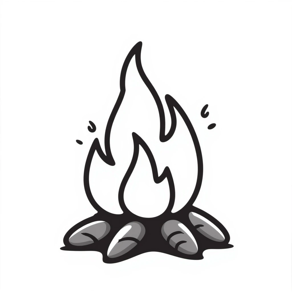 fire, stylized cartoon, bold lines emoji