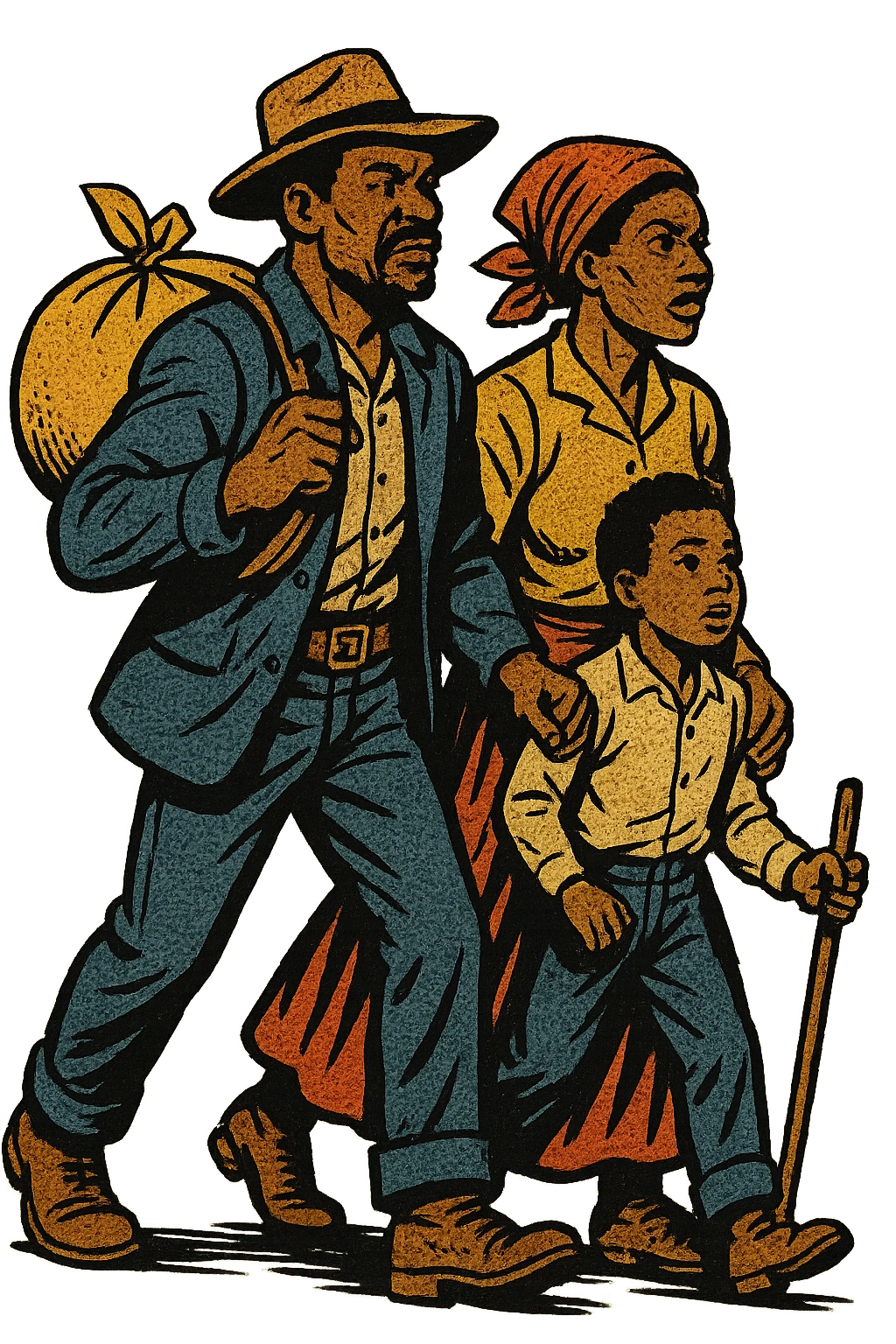 The full bodies of an African American black exoduster family in the American West in 1879 emoji