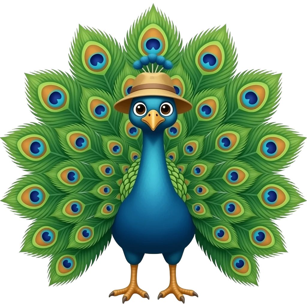 A peacock wearing a bucket hat emoji