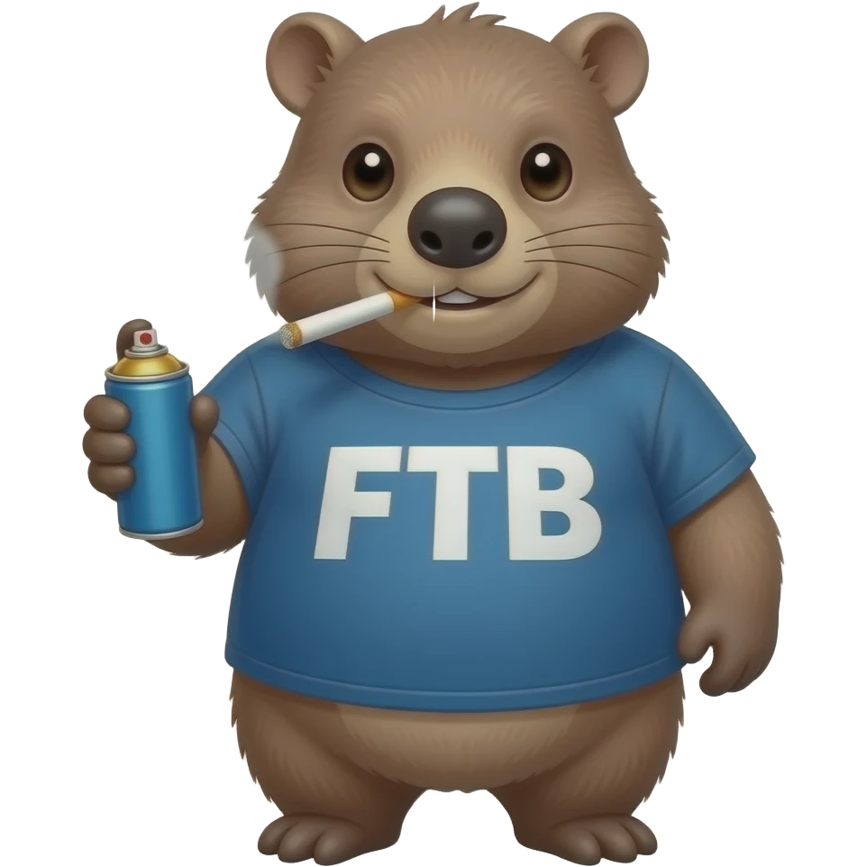 Fat  wombat Wearing FTB t-shirt hold blue spray can and smoke cigarette emoji