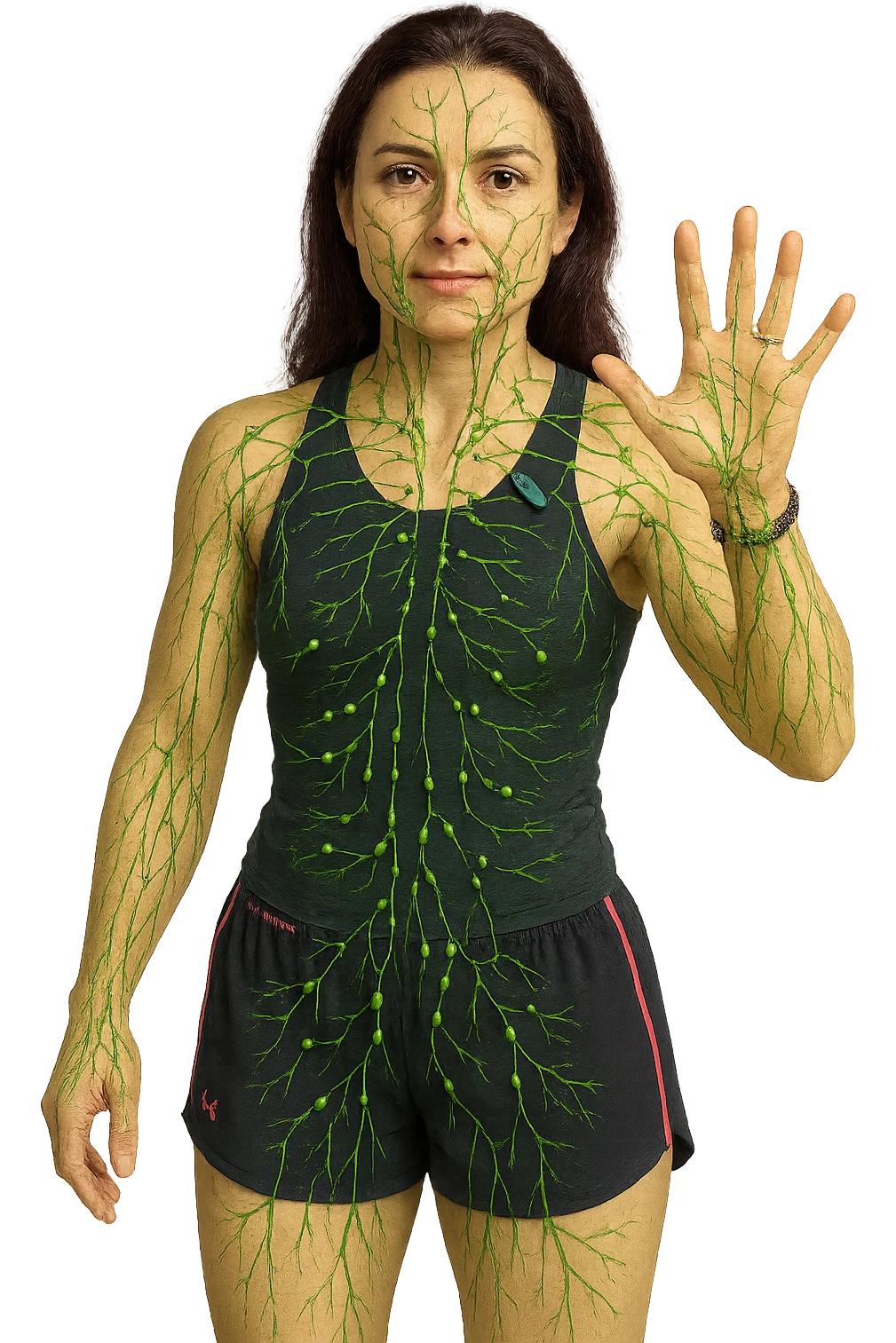 Donna in forma che ha riattivato il suo sistema linfatico su un corpo umano in 3D emoji