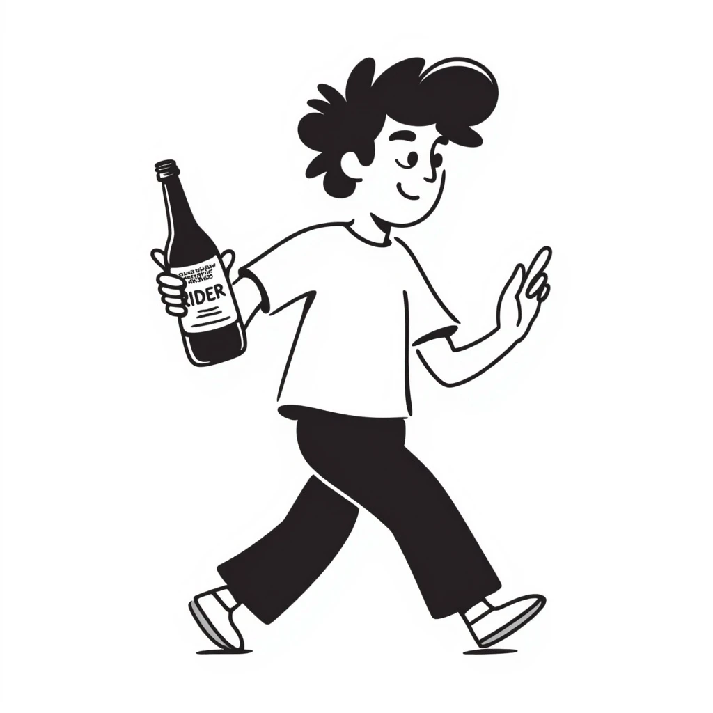 man with emo hair running with a bottle of cider emoji