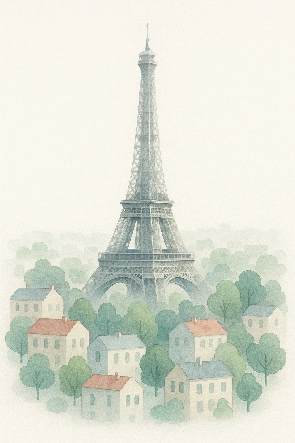 Isometric illustration of Paris, featuring the photorealistic Eiffel Tower surrounded by small Parisian buildings and trees, highly detailed in semi-realistic style emoji