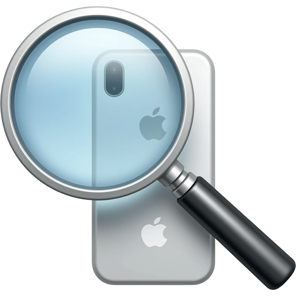magnifying glass and iphone logo less realistic emoji