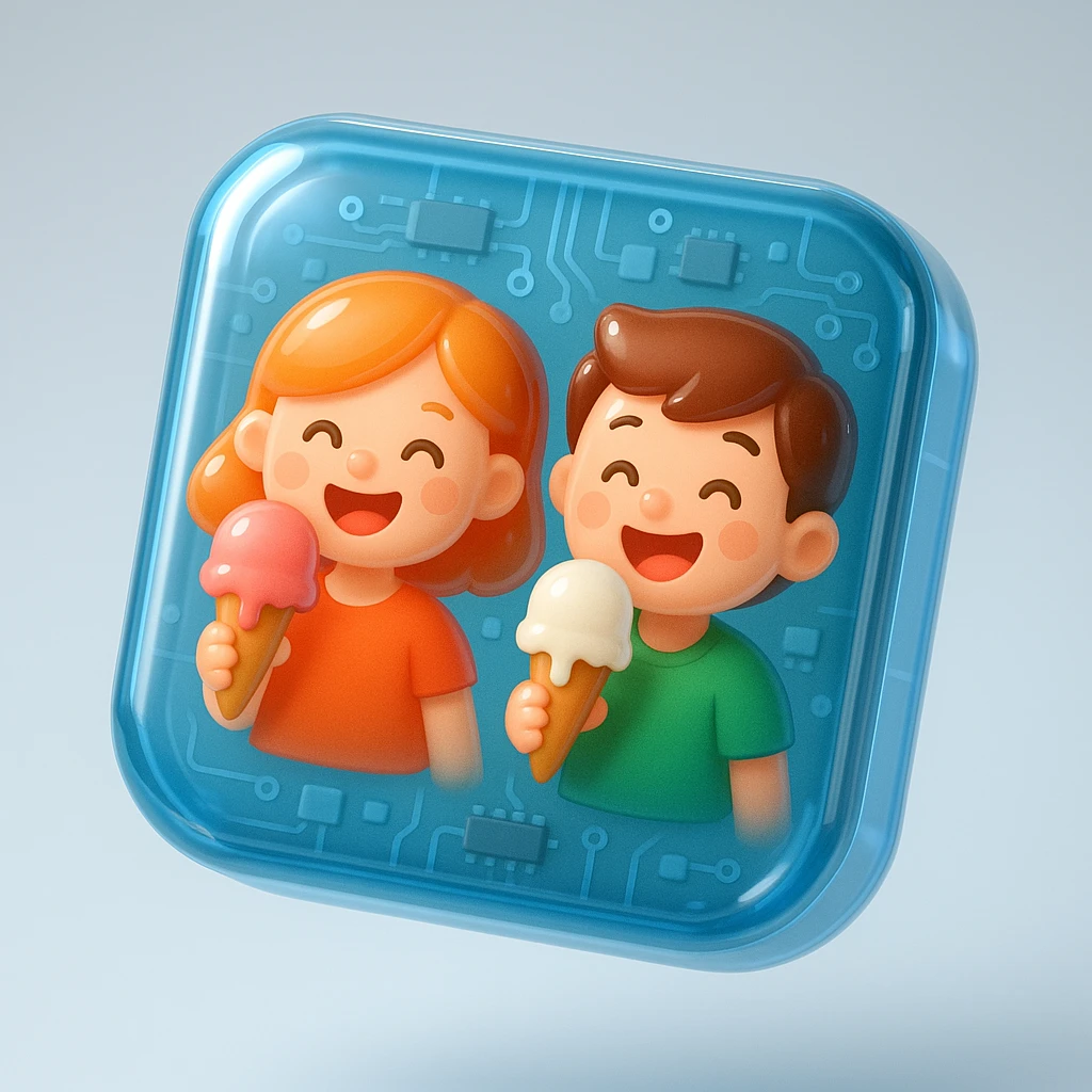 happy children with melting ice cream cones emoji