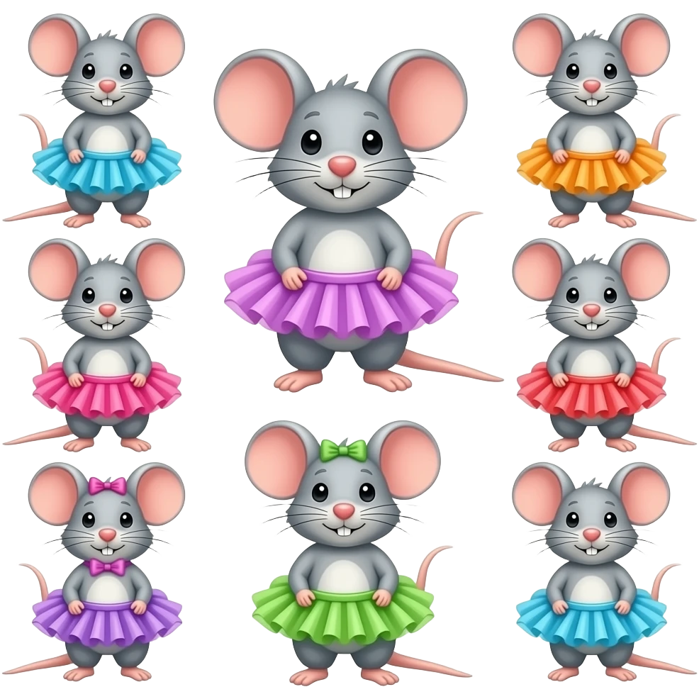 mice with tutu with just one big ear emoji