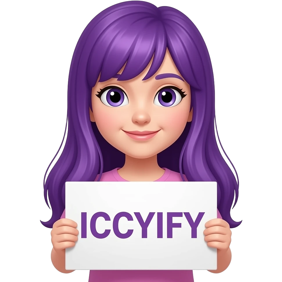 girl with long purple hair with a IICYIFY sign emoji
