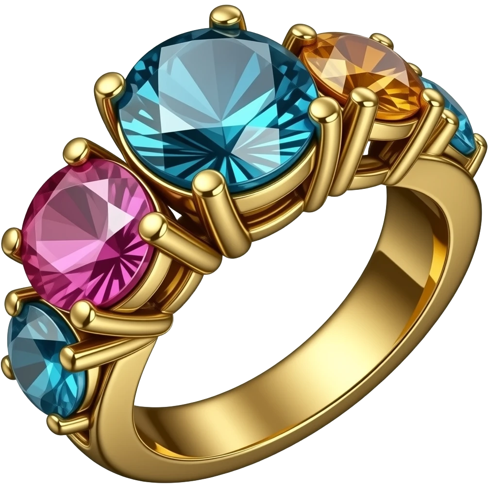 Hyperrealistic, highly detailed multicolor gemstone gold ring with vivid play on color, isolated 3d rendering, high definition. Must have no emoji faces no emoji icons no human figures emoji