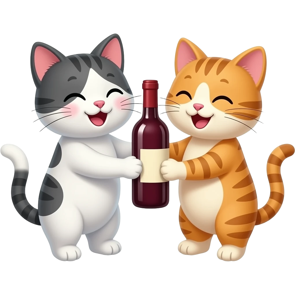 two happy cats sharing a bottle of wine emoji
