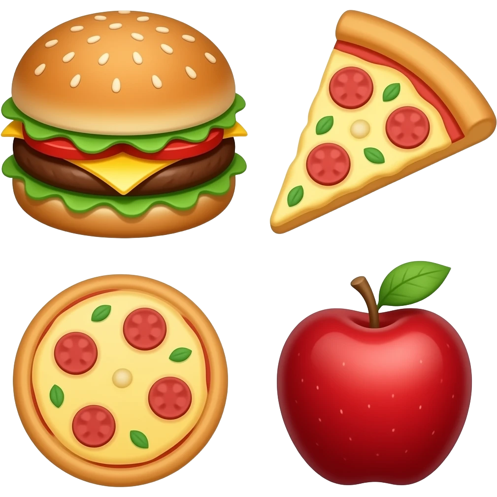 Create 2 food emojis,  and 1 without emoji