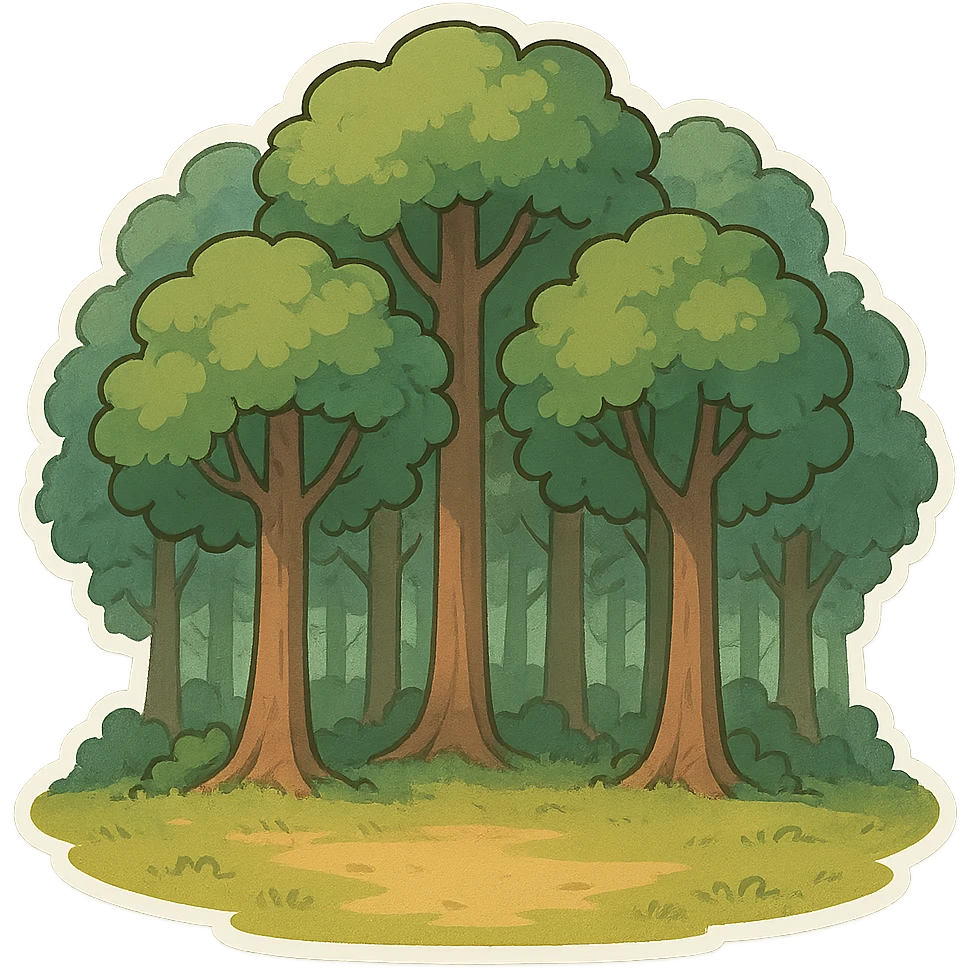 一个高大的森林，前景一片空地 emoji