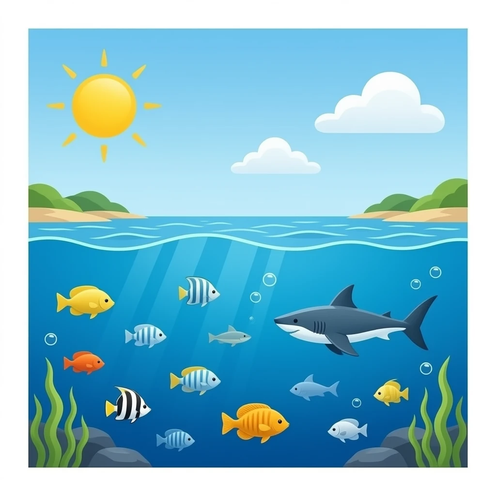 Ocean with fish and shark emoji