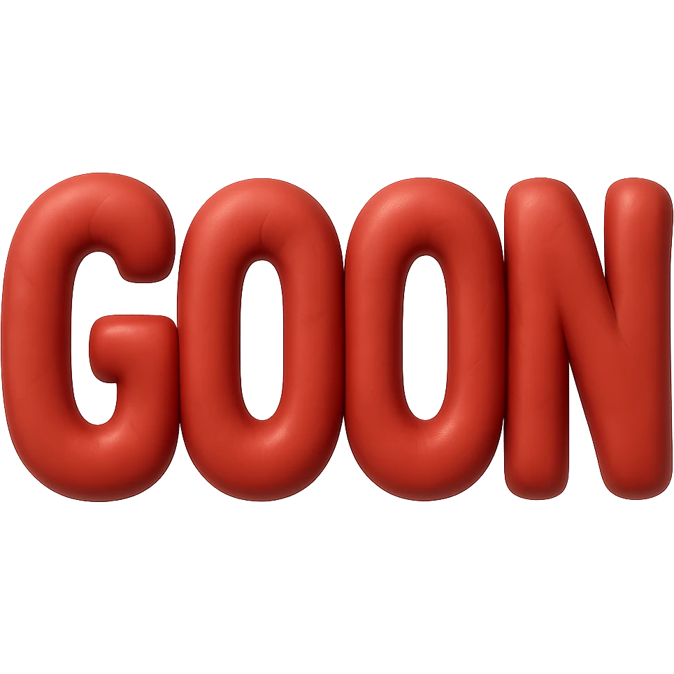 Create the word 'GOON' formed from muscled flesh with only a few defined muscle shapes. The look should be bold and organic but less exaggerated with minimal muscle detail. No background, transparent background. emoji