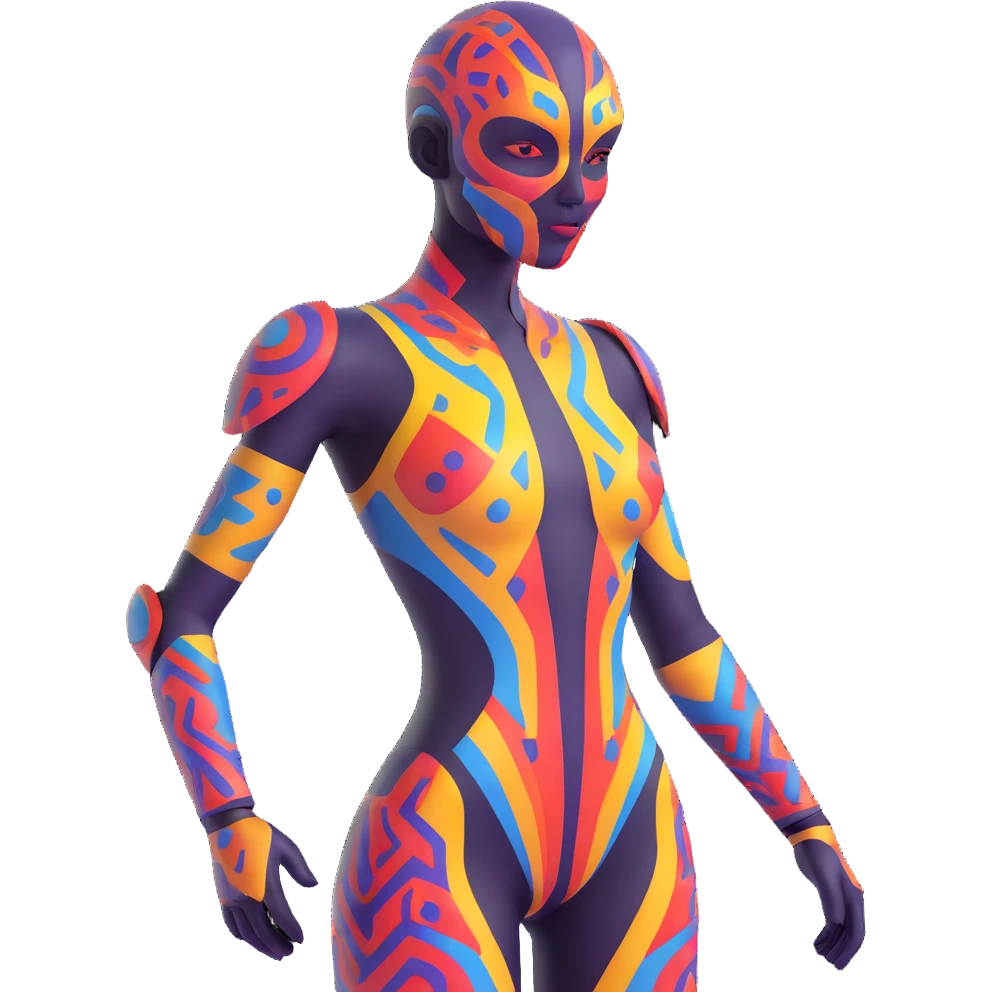 Futuristic figure with colorful skin patterns emoji