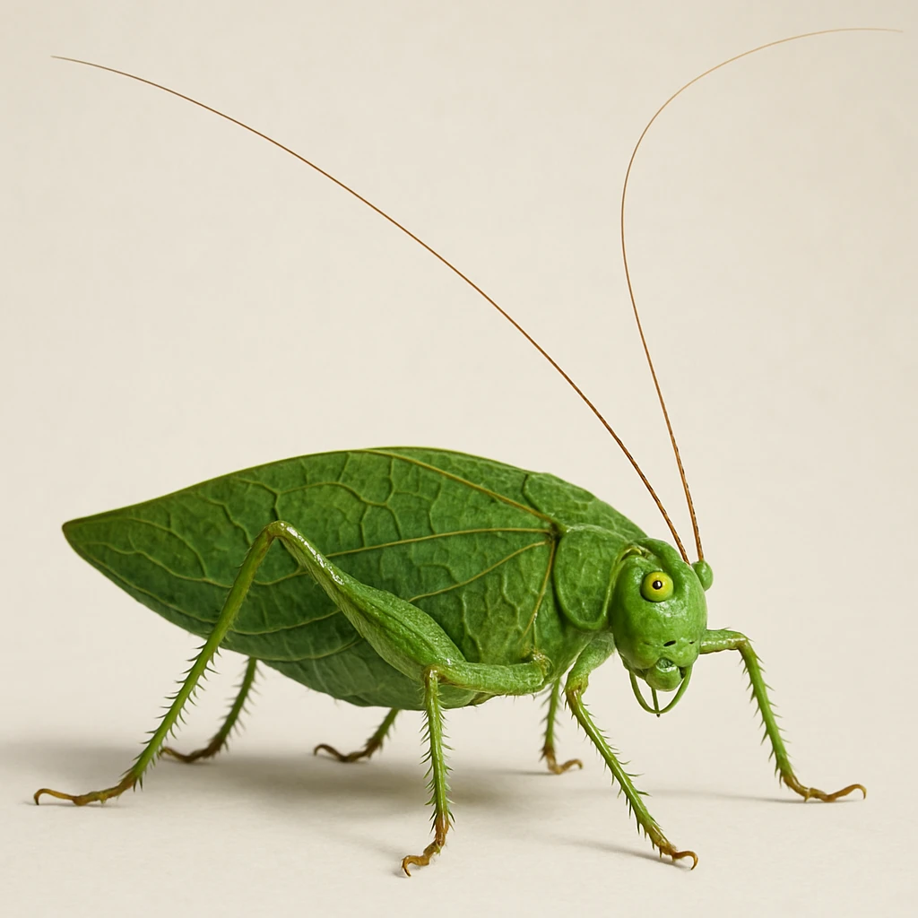 realistic detailed green katydid insect with long antennae emoji