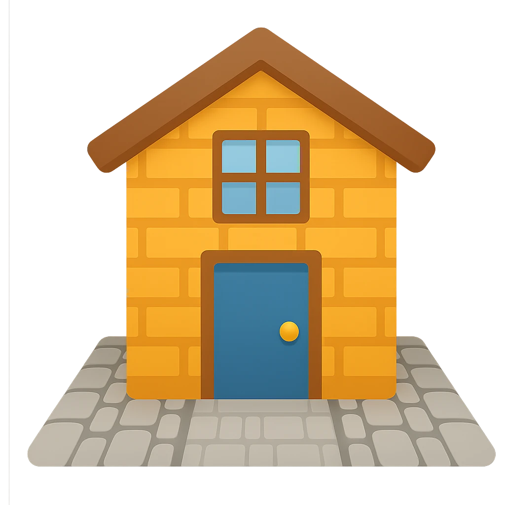 Create an extremely simple building design in a narrow alleyway, inspired by emoji style. The image should have no background and maintain the simplicity and clarity typical of emoji aesthetics. emoji