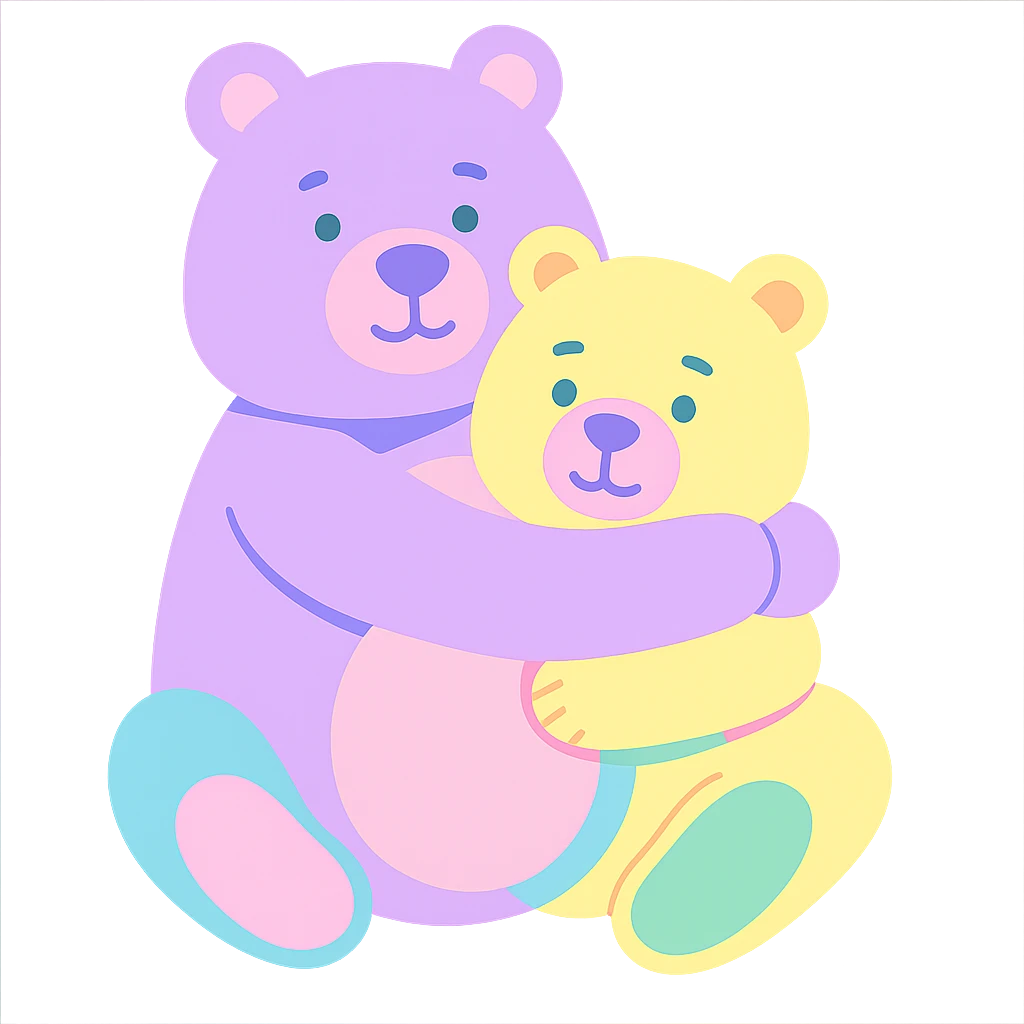 Make the brown and white bear hugging in pastel colors, keep no background. emoji
