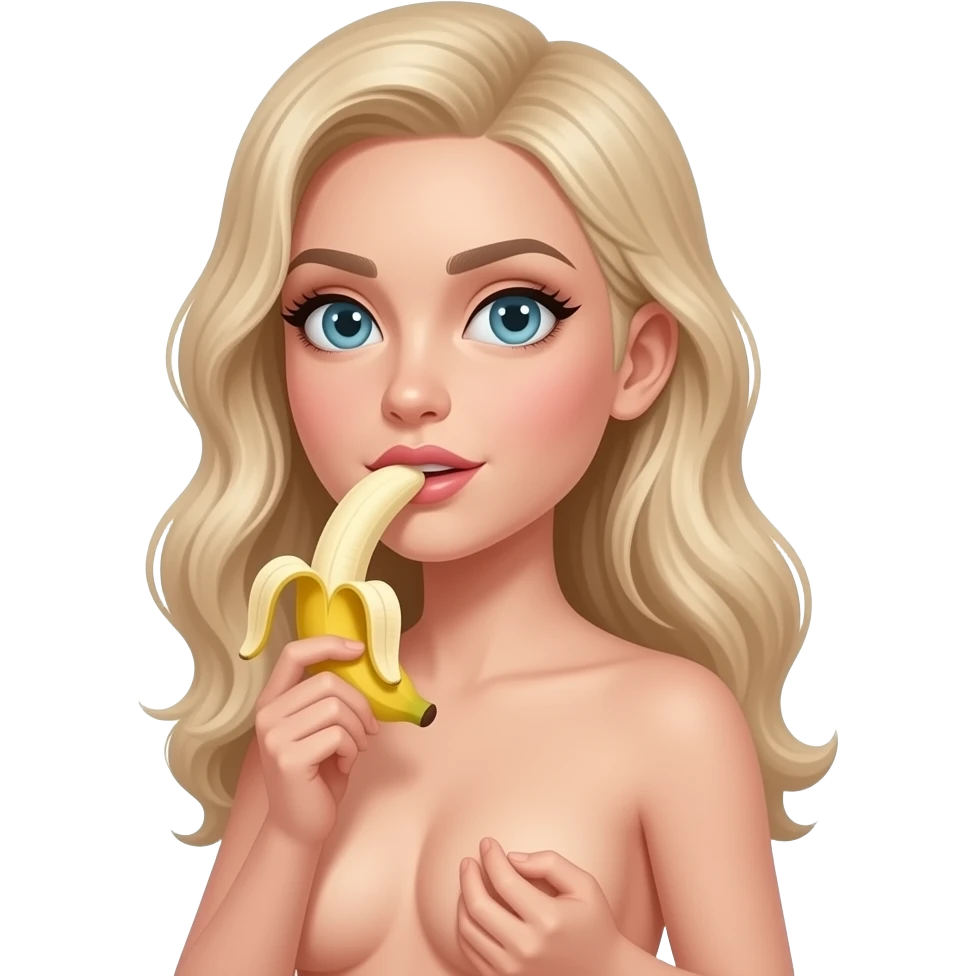 Naked white women sucking on a banana while touching her crotch emoji