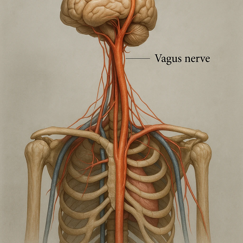 vagus nerve realistic, hyper realistic 4K style, anatomical details, clinical atmosphere, neutral background emoji