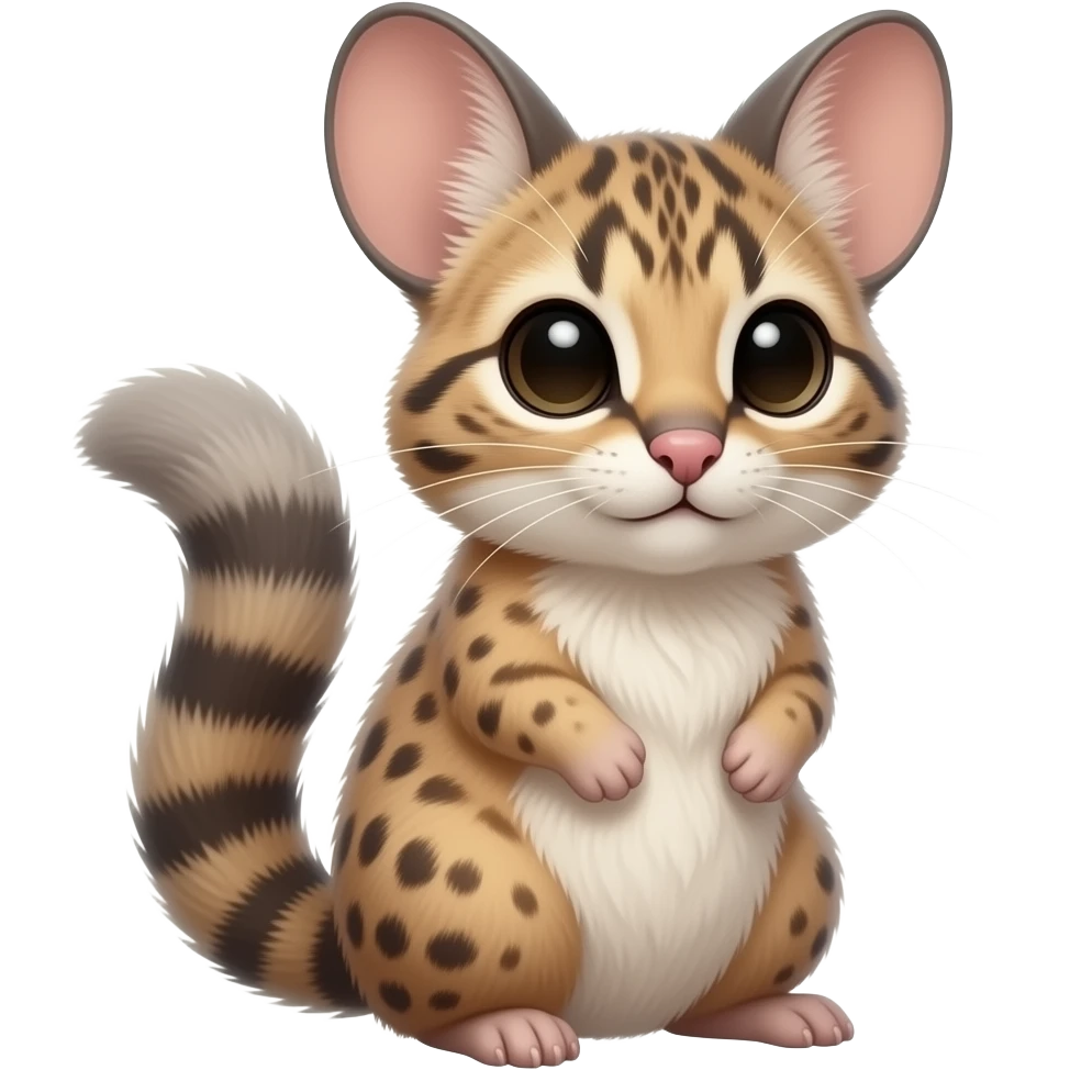 Greyish brownish beige ginger, soft realistic romantic vintage antique divine beautiful elegant pretty precious cute young youthful Fakémon-Pokémon-opossum-feline-mouse-serval-caracal-chinchilla-Minccino-Cinccino-Meowstic-rodent-hybrid-creature with a tufted tail (full body) emoji
