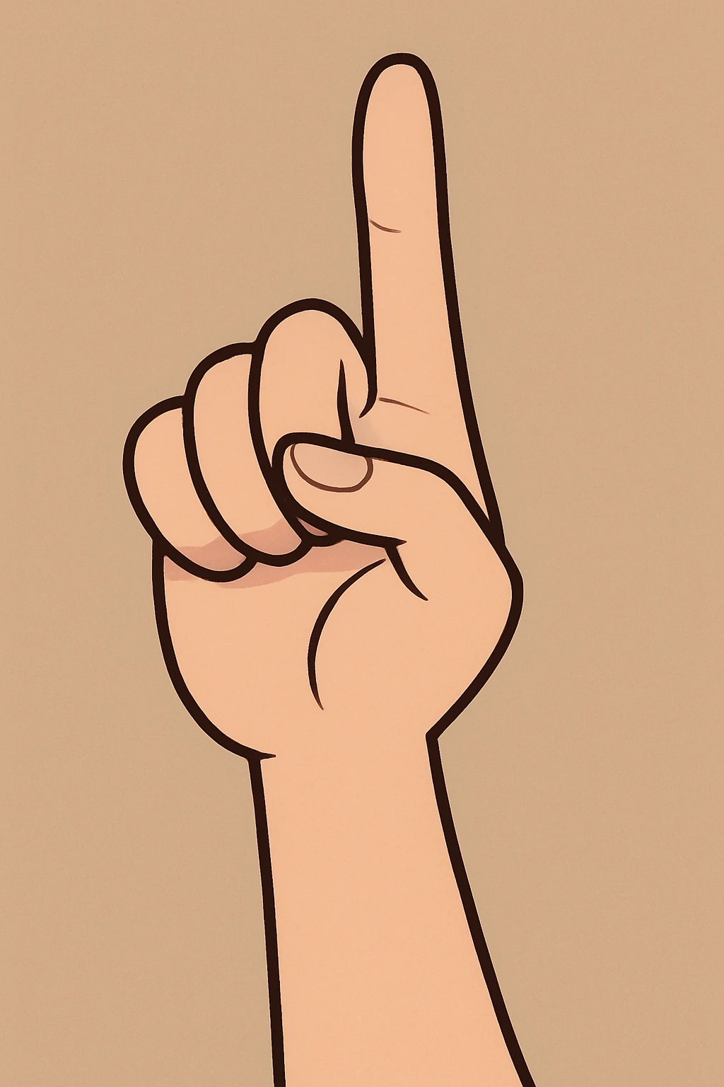 cartoon style lady's index finger pointing up, feminine hand, light skin, simple background emoji