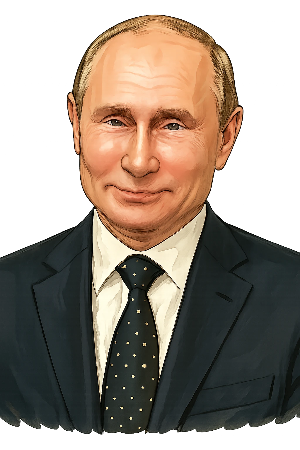 Владимир Путин в слегка рисованном, но при это объемный стиле, слегка улыбается, прозрачный фон emoji