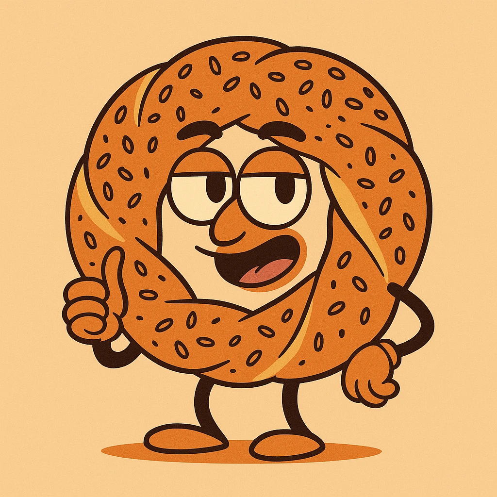 a simit, the Turkish sesame bread ring, in flat cartoon style, simple and bold shapes, warm colors, minimal shading emoji