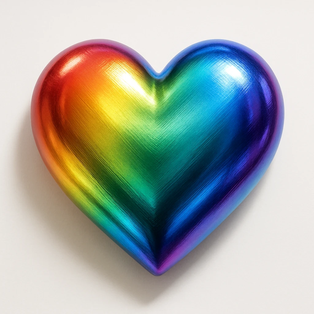 heart with a metallic rainbow finish, digital illustration emoji