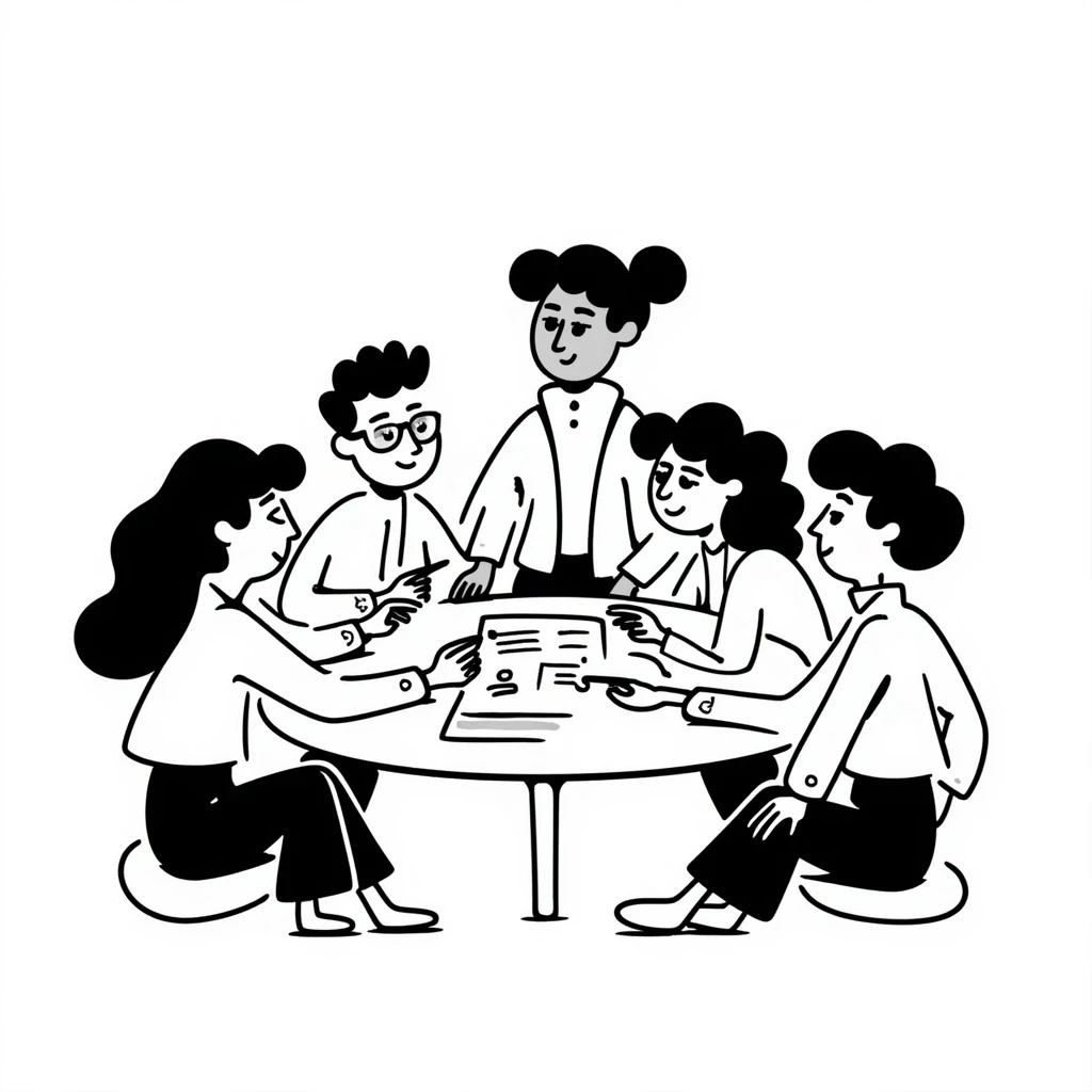 team collaboration, simple hand drawn doodle of people working together, friendly and approachable emoji