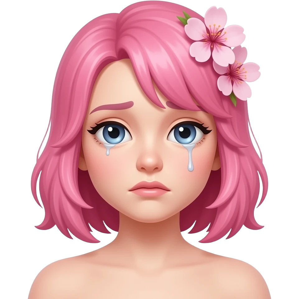 pink haired cherry blossom woman sad emoji emoji