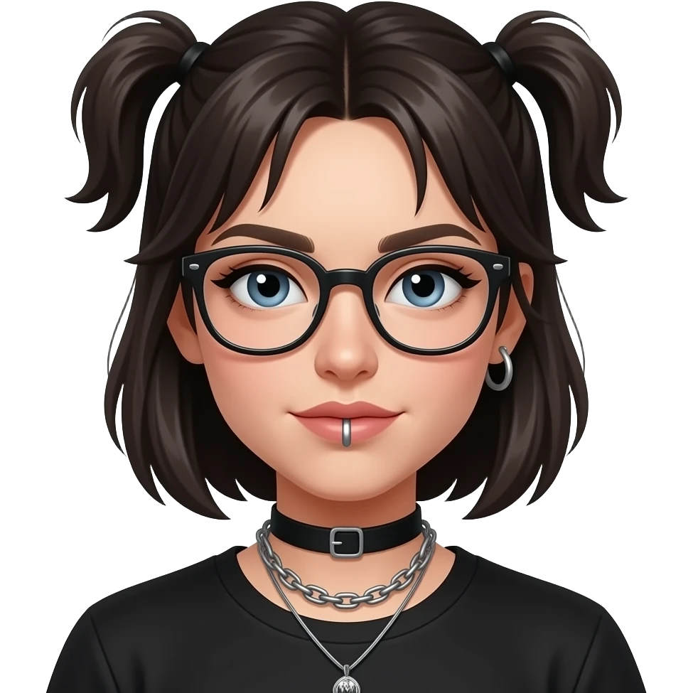girl in black with chain piercing and glasses emoji