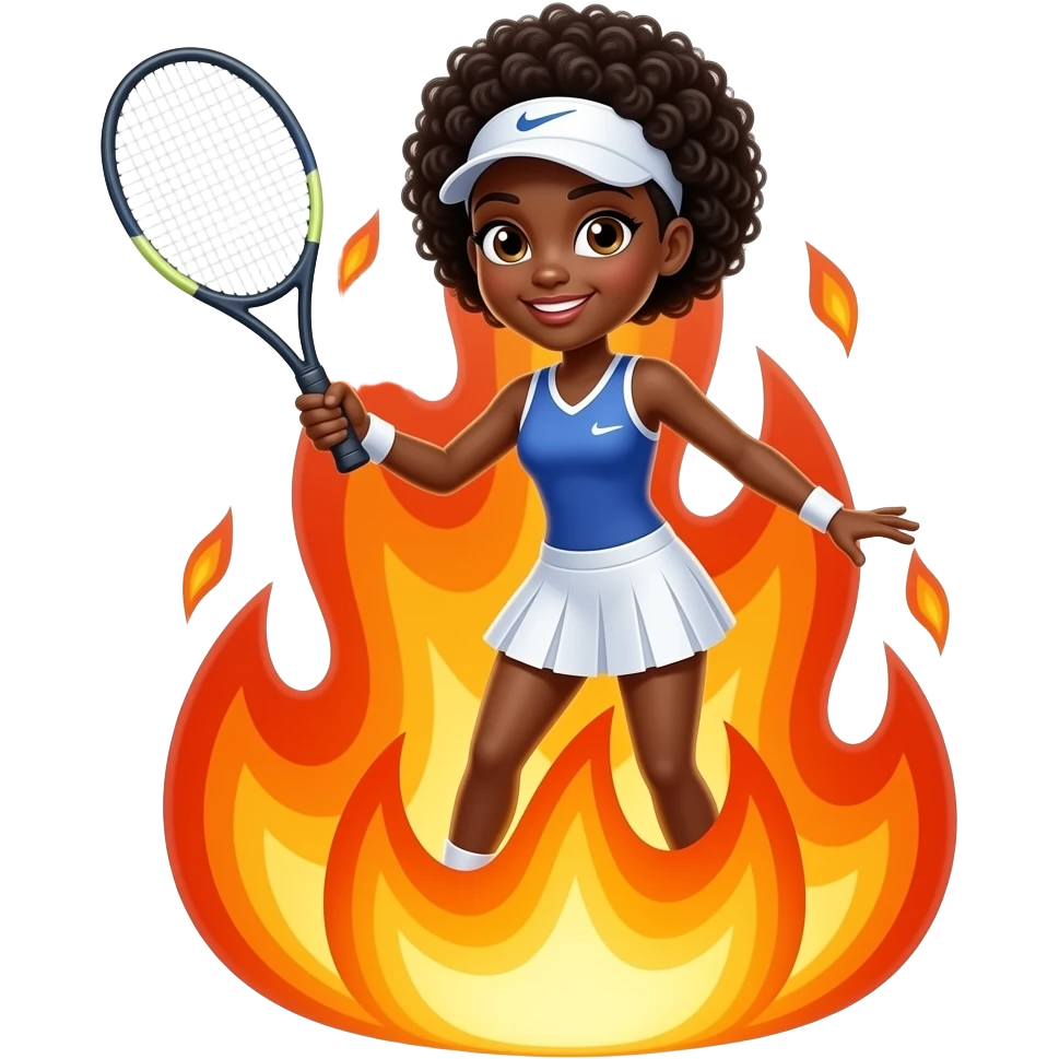 Black femalebtennis player on fire emoji