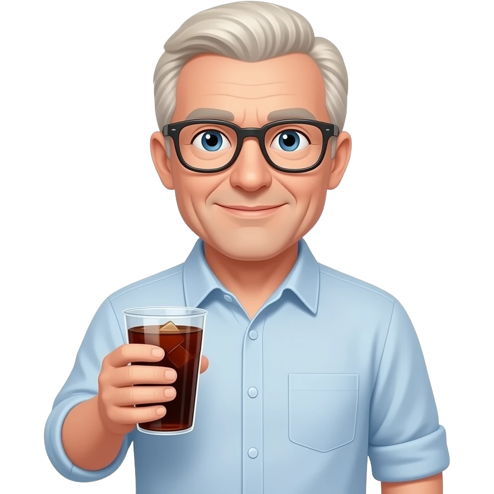 use this guys face shape -- white nerdy man with no beard in his 60s - no glasses no defined jaw - wearing a button down -- with blond salt and pepper hair holding a cup of soda emoji