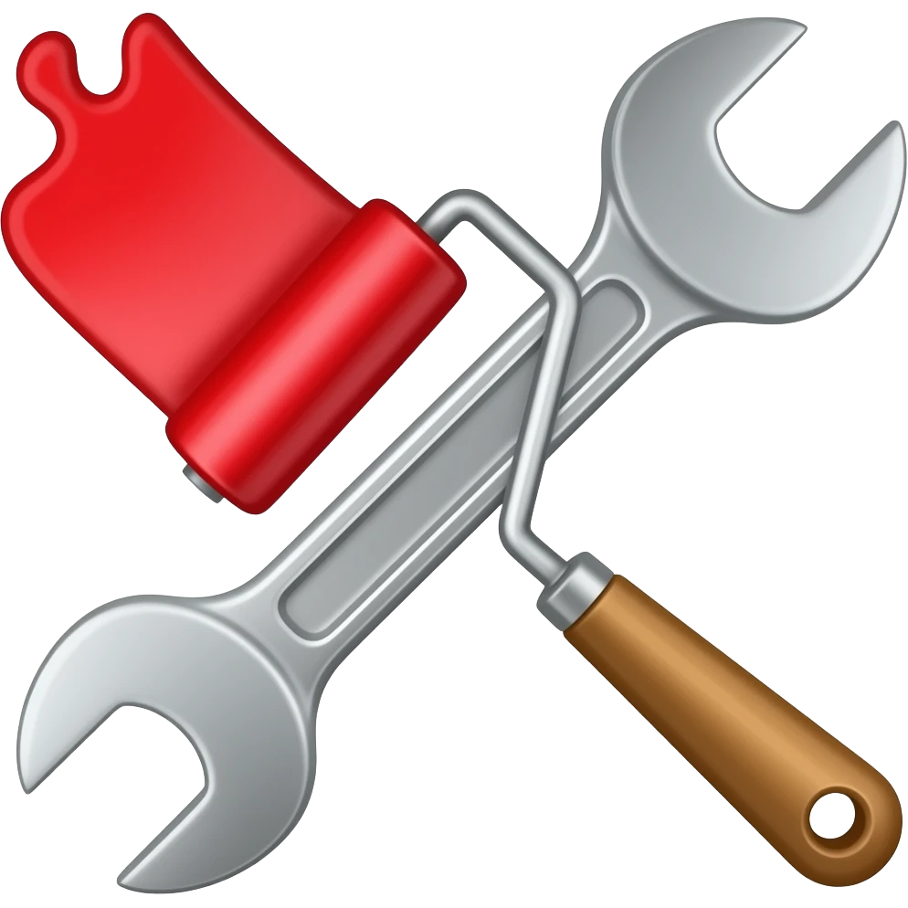 paint roller red paint and wrench emoji
