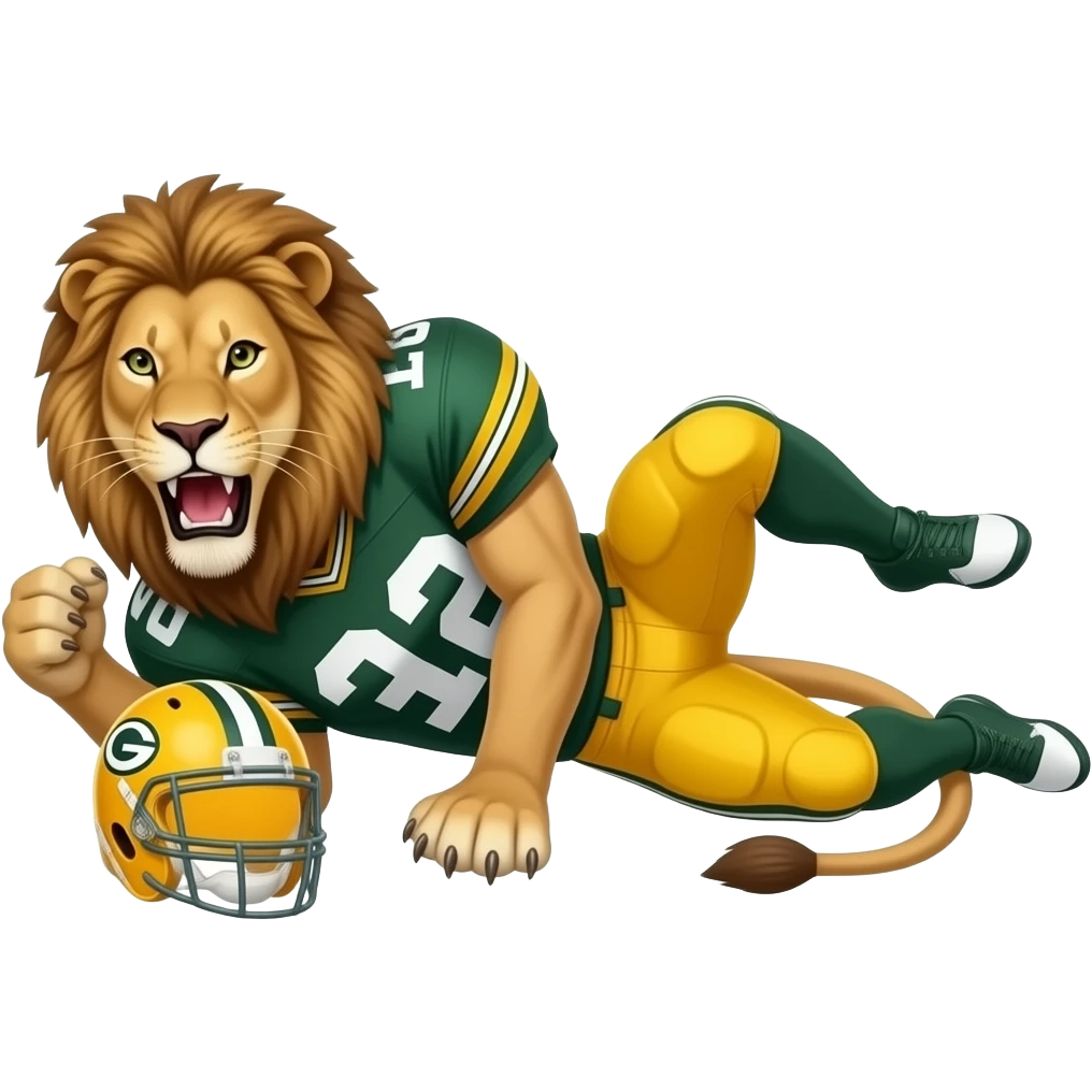 Lion clawing on a Green Bay Packer lying on the ground emoji