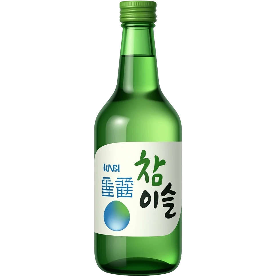 korean soju bottle, green glass bottle, minimal product style, clean background, simple composition emoji