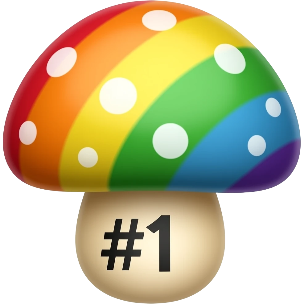 rainbow mushroom, write #1 in it emoji